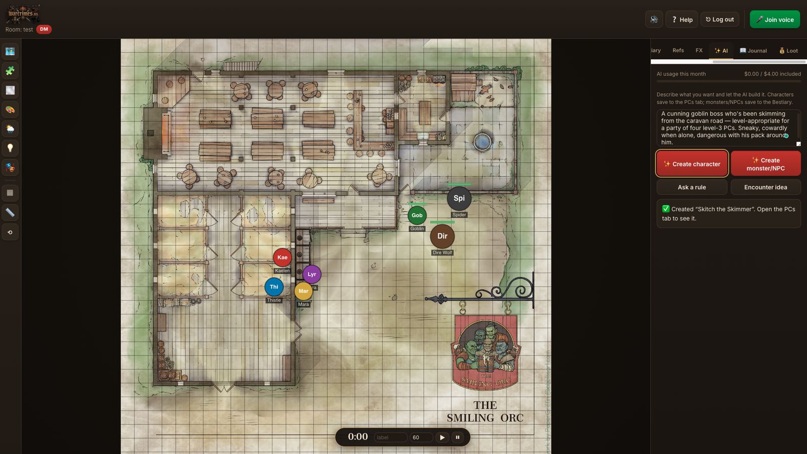 The built-in AI assistant generating a D&D 5e character