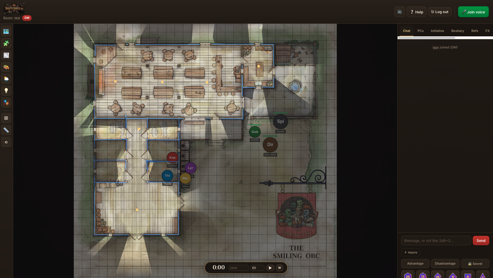 Battle map with dynamic lighting and line-of-sight walls